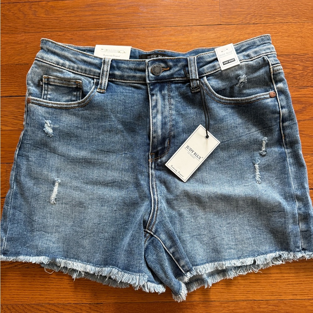 Judy Blue Medium Wash Distressed Denim Shorts